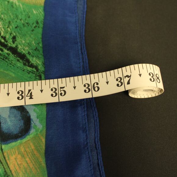 100% Silk Scarf Peacock Feathers Blue Green Beautiful 70x36 - Picture 7 of 9